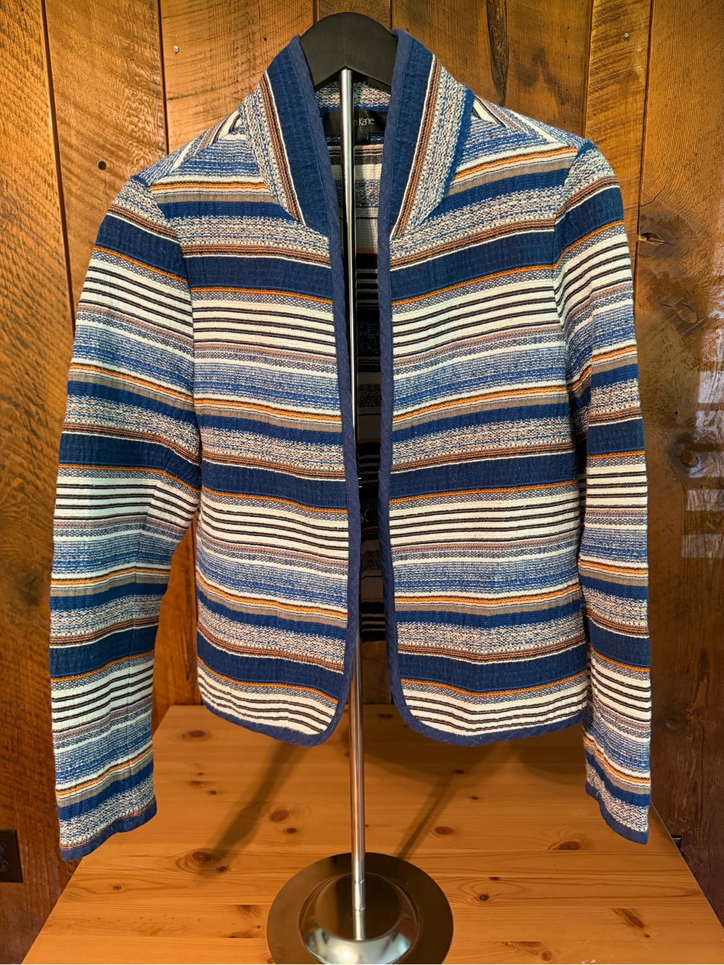 Karen Kane Xl Striped Tweed Jacket Cotton Linen Coastal Boho Made In Usa